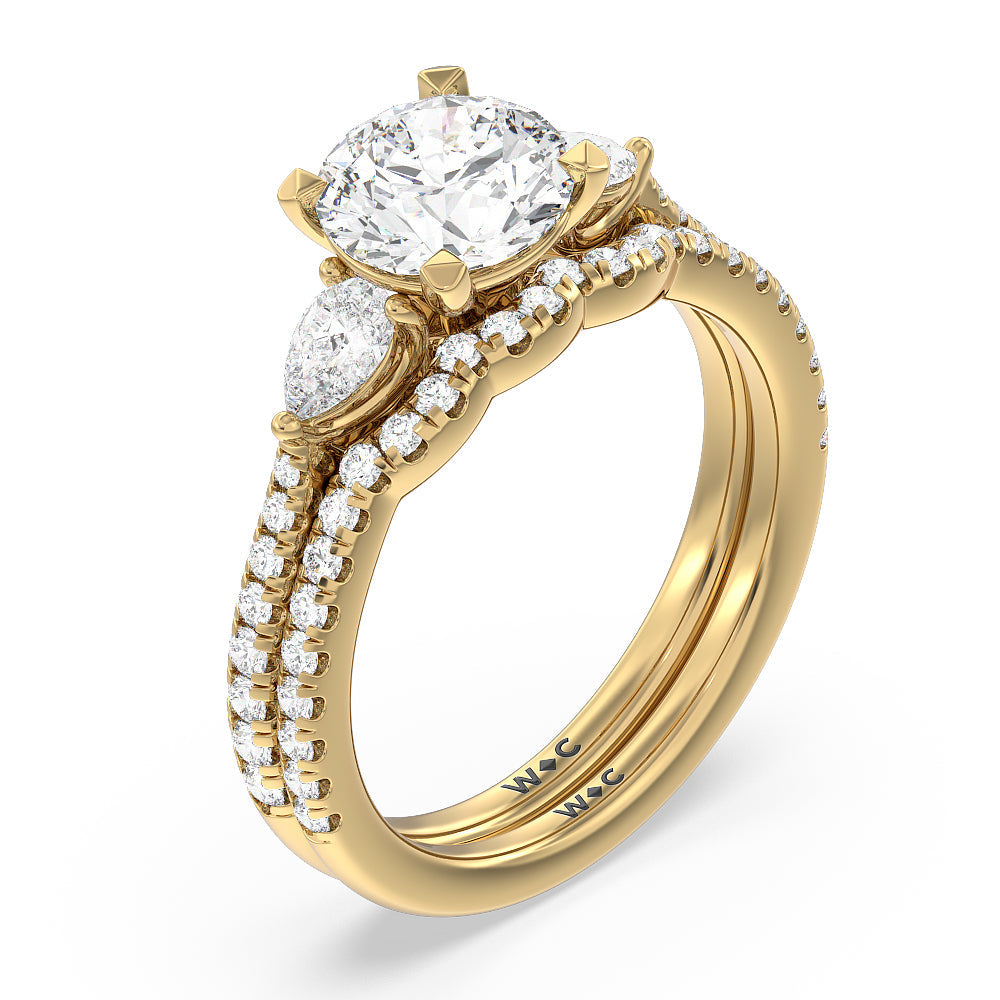 Oval Cut Pear Three Stone Pave Engagement Ring with Lab Grown Diamond in 14KT Yellow Gold view 6
