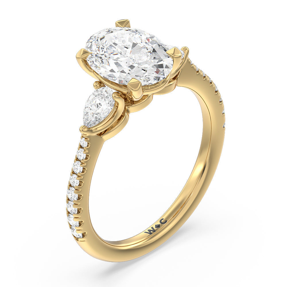 Oval Cut Pear Three Stone Pave Engagement Ring with Lab Grown Diamond in 14KT Yellow Gold view 5
