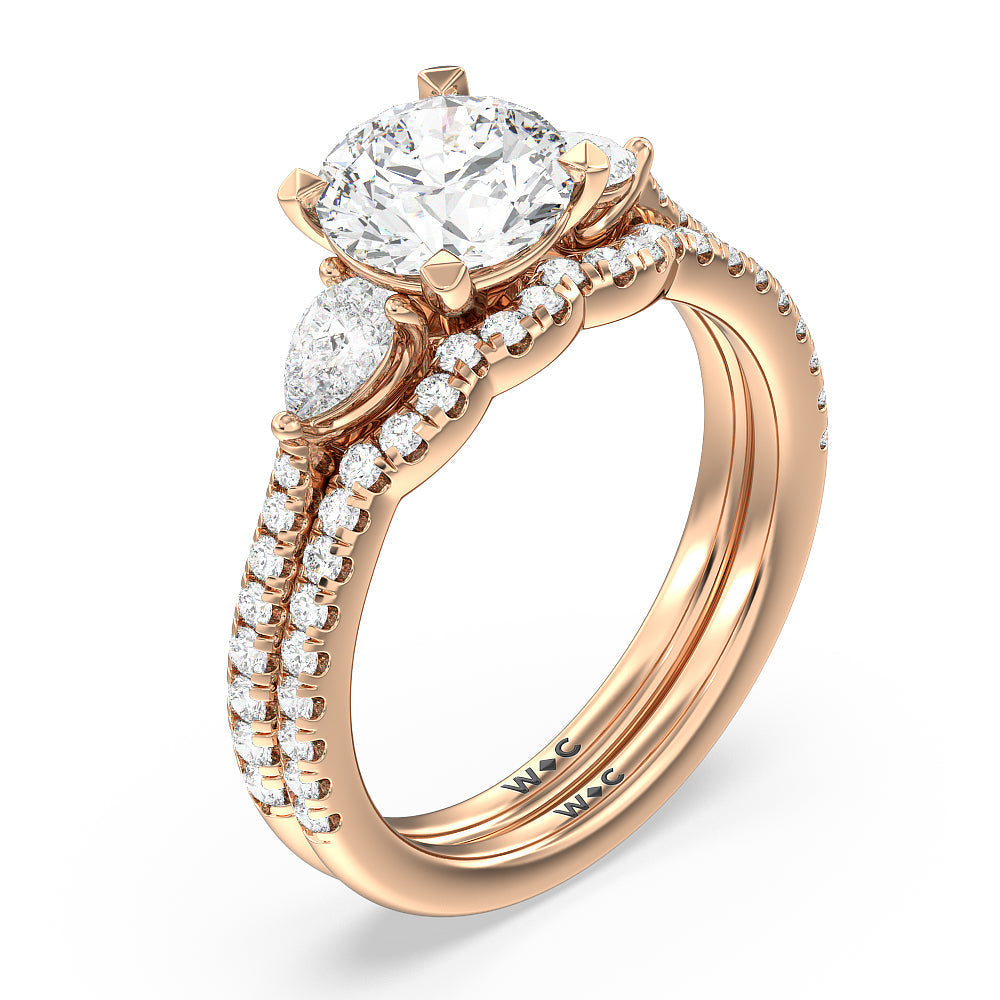 Radiant Cut Pear Three Stone Pave Engagement Ring with Lab Grown Diamond in 14KT Rose Gold view 6
