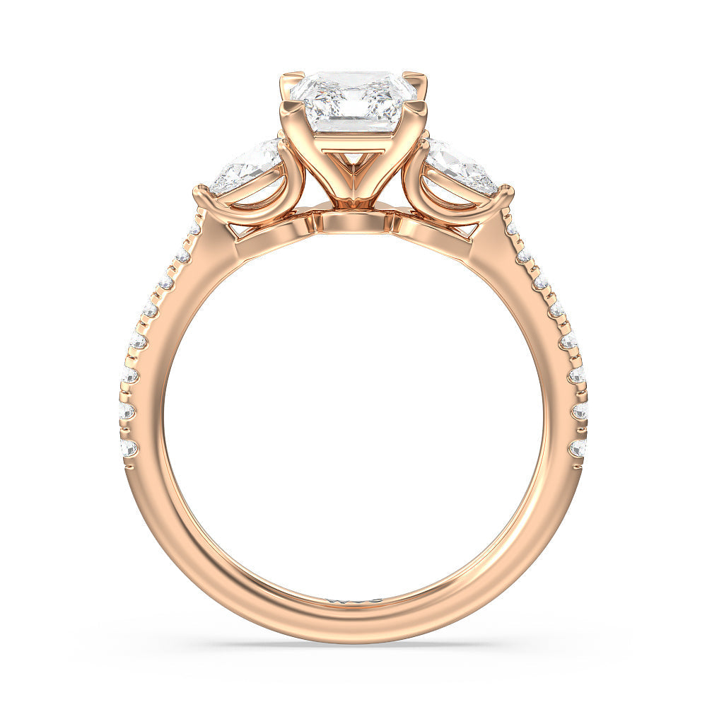 Radiant Cut Pear Three Stone Pave Engagement Ring with Lab Grown Diamond in 14KT Rose Gold view 4
