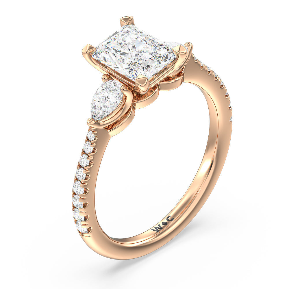 Radiant Cut Pear Three Stone Pave Engagement Ring with Lab Grown Diamond in 14KT Rose Gold view 5
