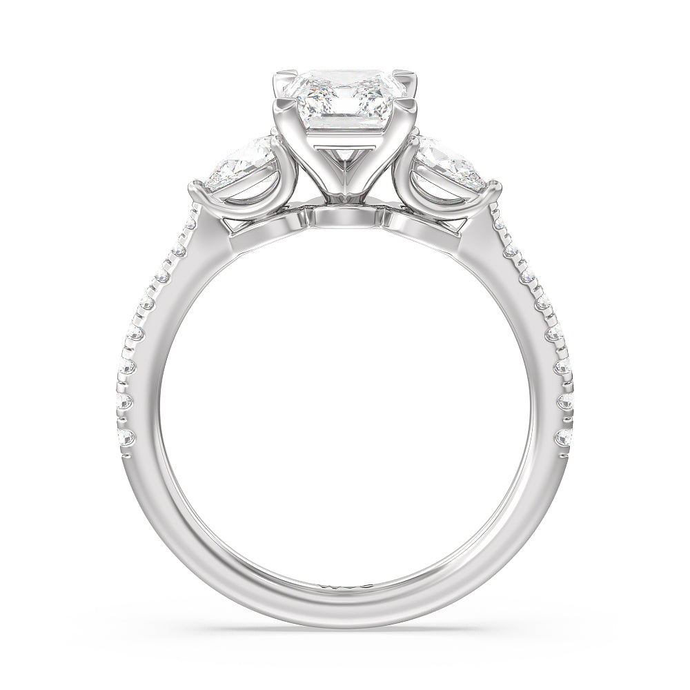 Radiant Cut Pear Three Stone Pave Engagement Ring with Lab Grown Diamond in 14KT Platinum view 4

