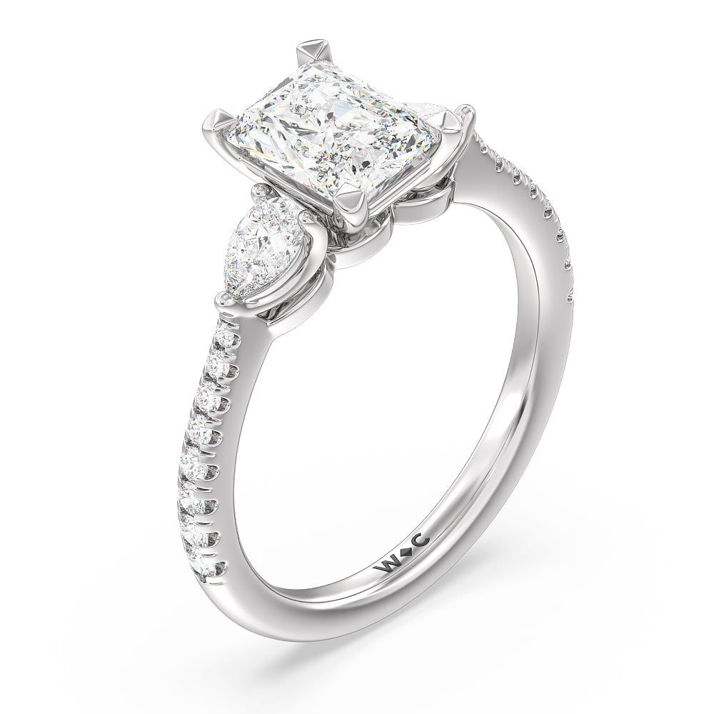 Radiant Cut Pear Three Stone Pave Engagement Ring with Lab Grown Diamond in 14KT Platinum view 5
