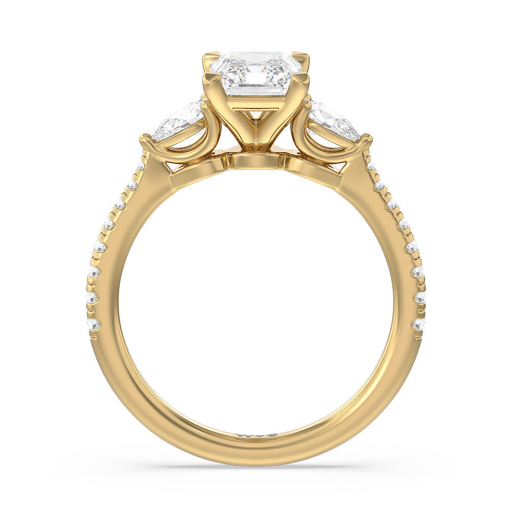 Radiant Cut Pear Three Stone Pave Engagement Ring with Lab Grown Diamond in 14KT Yellow Gold view 4
