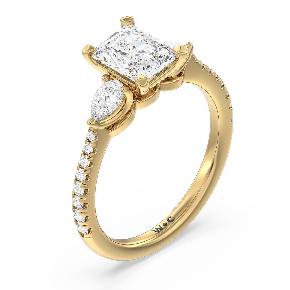 Radiant Cut Pear Three Stone Pave Engagement Ring with Lab Grown Diamond in 14KT Yellow Gold view 5
