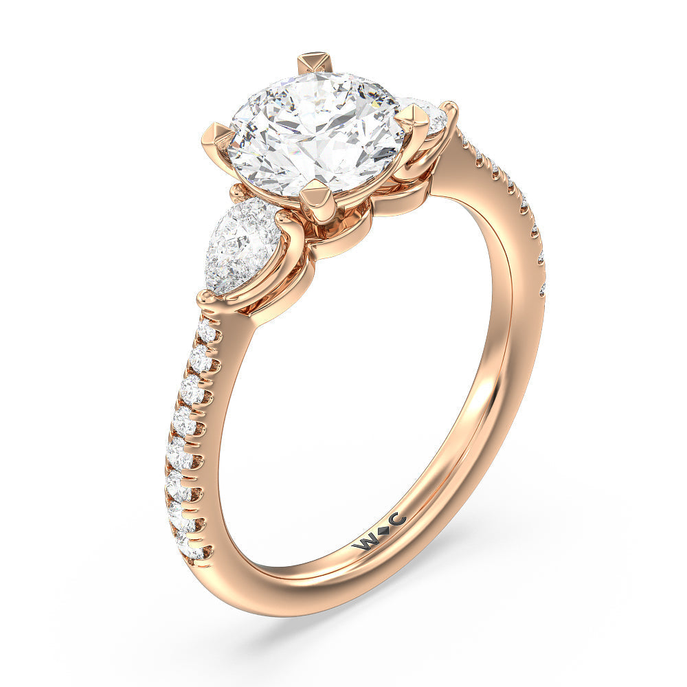Round Cut Pear Three Stone Pave Engagement Ring with Lab Grown Diamond in 14KT Rose Gold view 5
