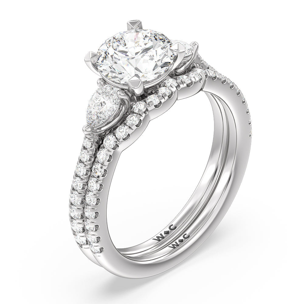 Round Cut Pear Three Stone Pave Engagement Ring with Lab Grown Diamond in 14KT Platinum view 6
