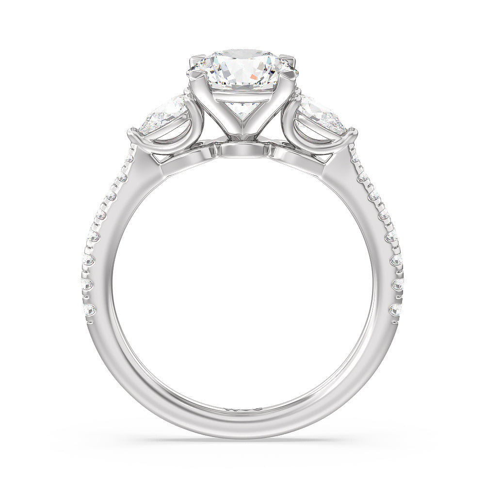 Round Cut Pear Three Stone Pave Engagement Ring with Lab Grown Diamond in 14KT Platinum view 4
