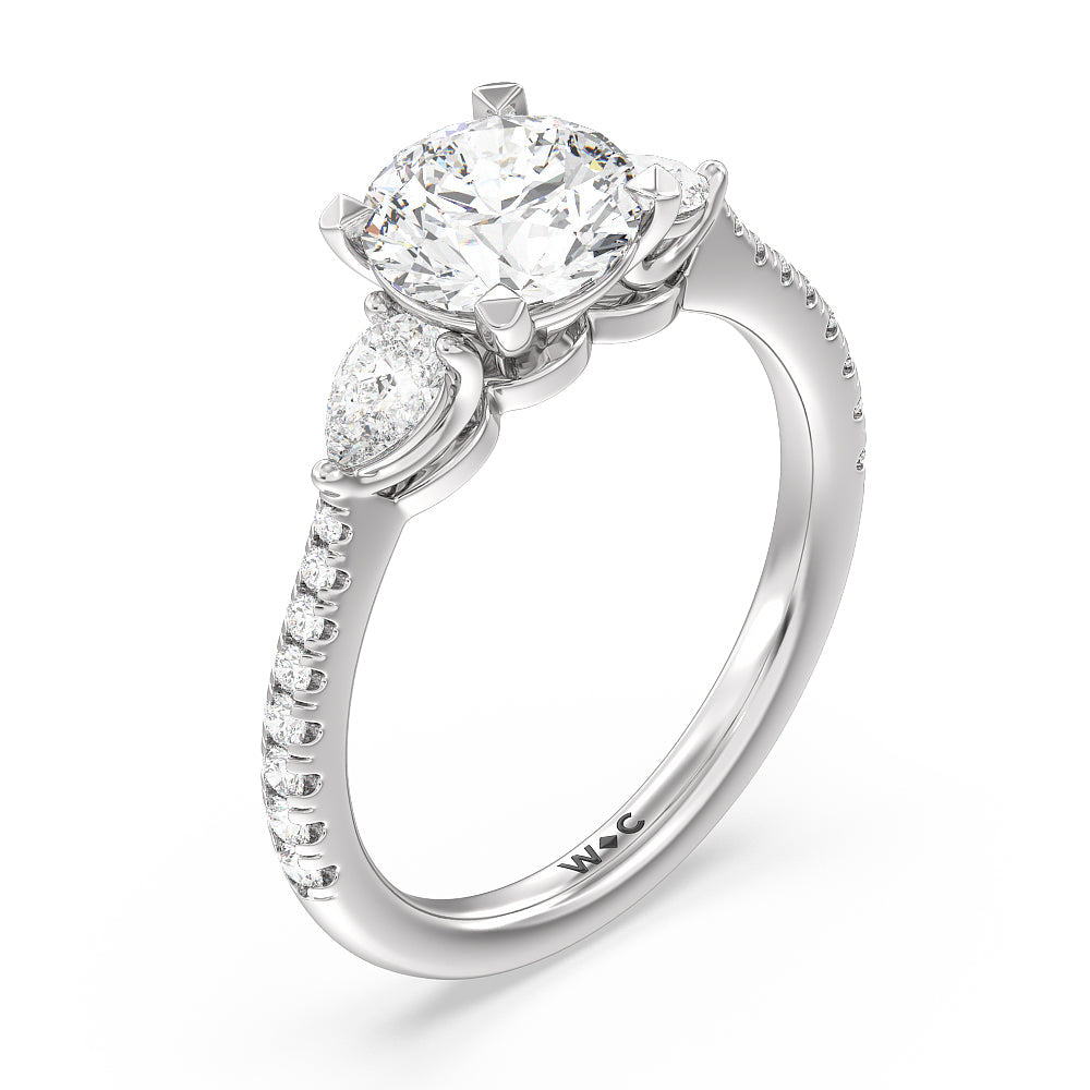 Round Cut Pear Three Stone Pave Engagement Ring with Lab Grown Diamond in 14KT Platinum view 5
