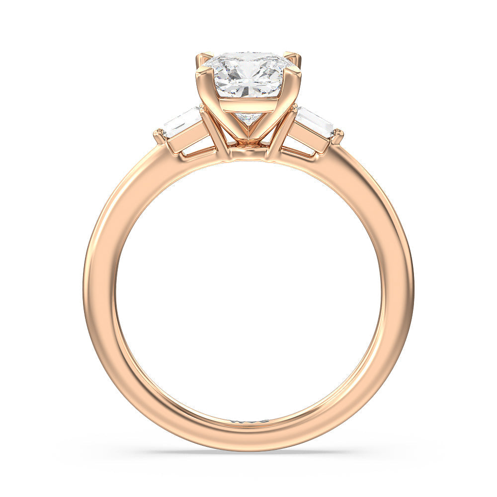 Cushion Cut Baguette Side Stone Engagement Ring with Lab Grown Diamond in 14KT Rose Gold view 2
