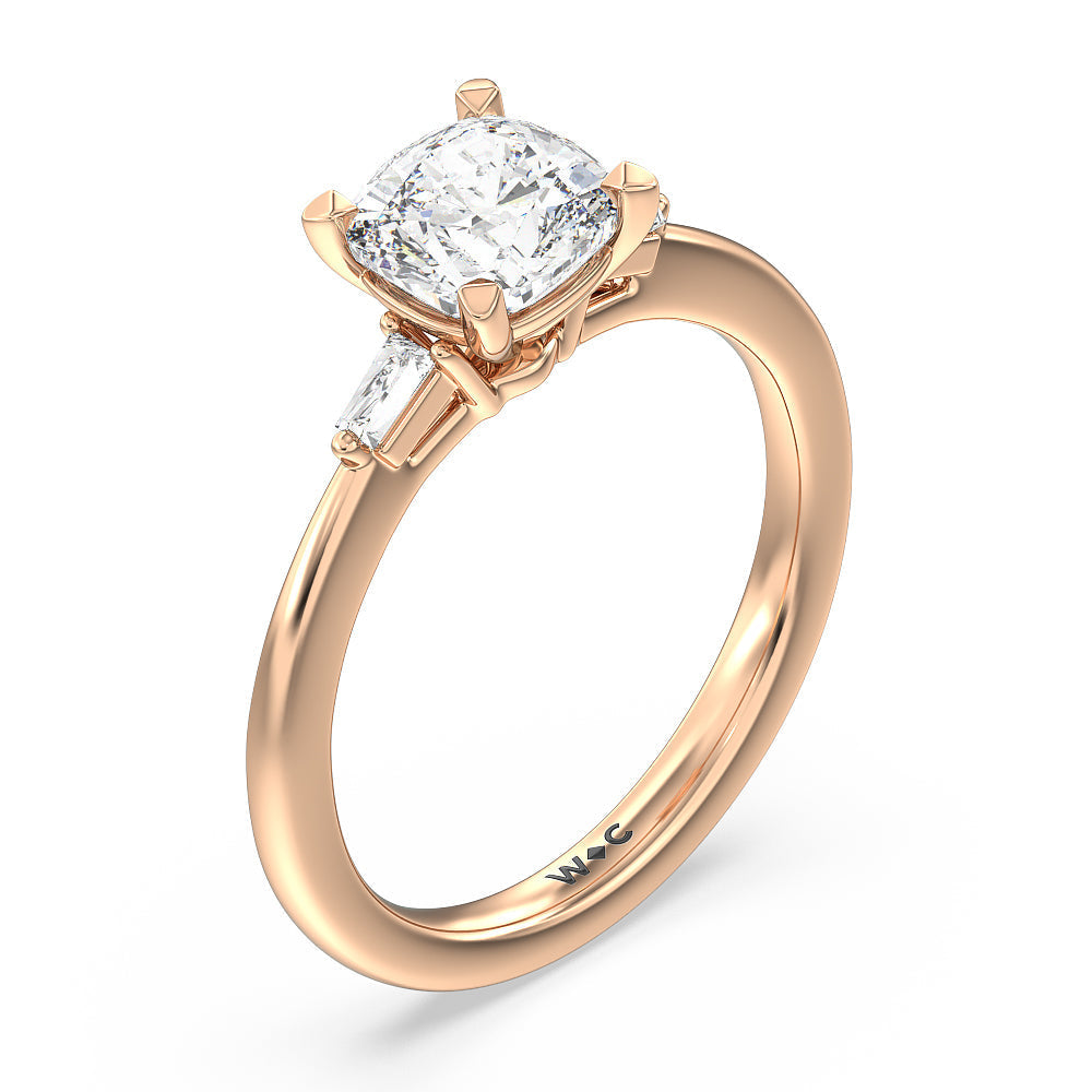 Cushion Cut Baguette Side Stone Engagement Ring with Lab Grown Diamond in 14KT Rose Gold view 3

