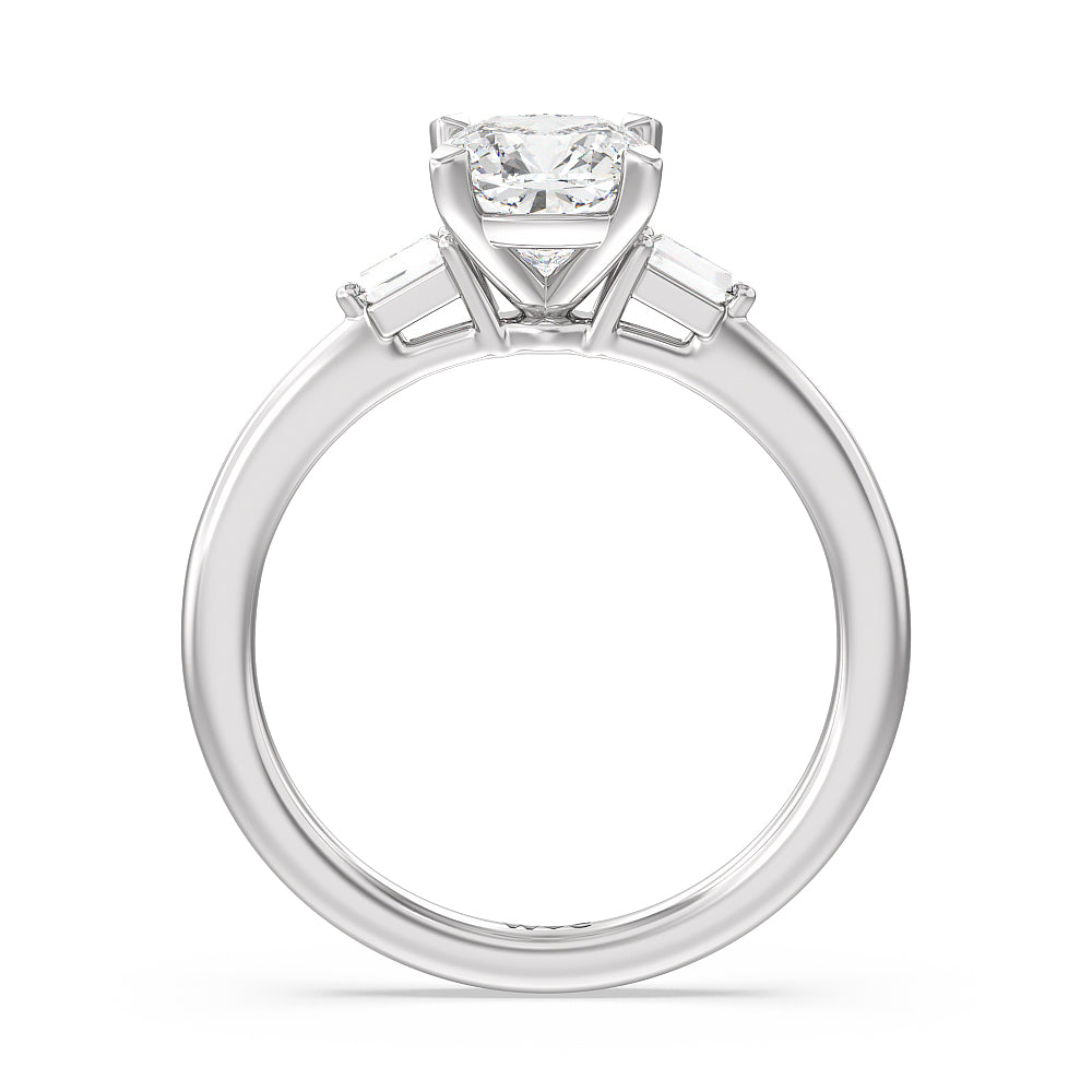 Cushion Cut Baguette Side Stone Engagement Ring with Lab Grown Diamond in 14KT Platinum view 2
