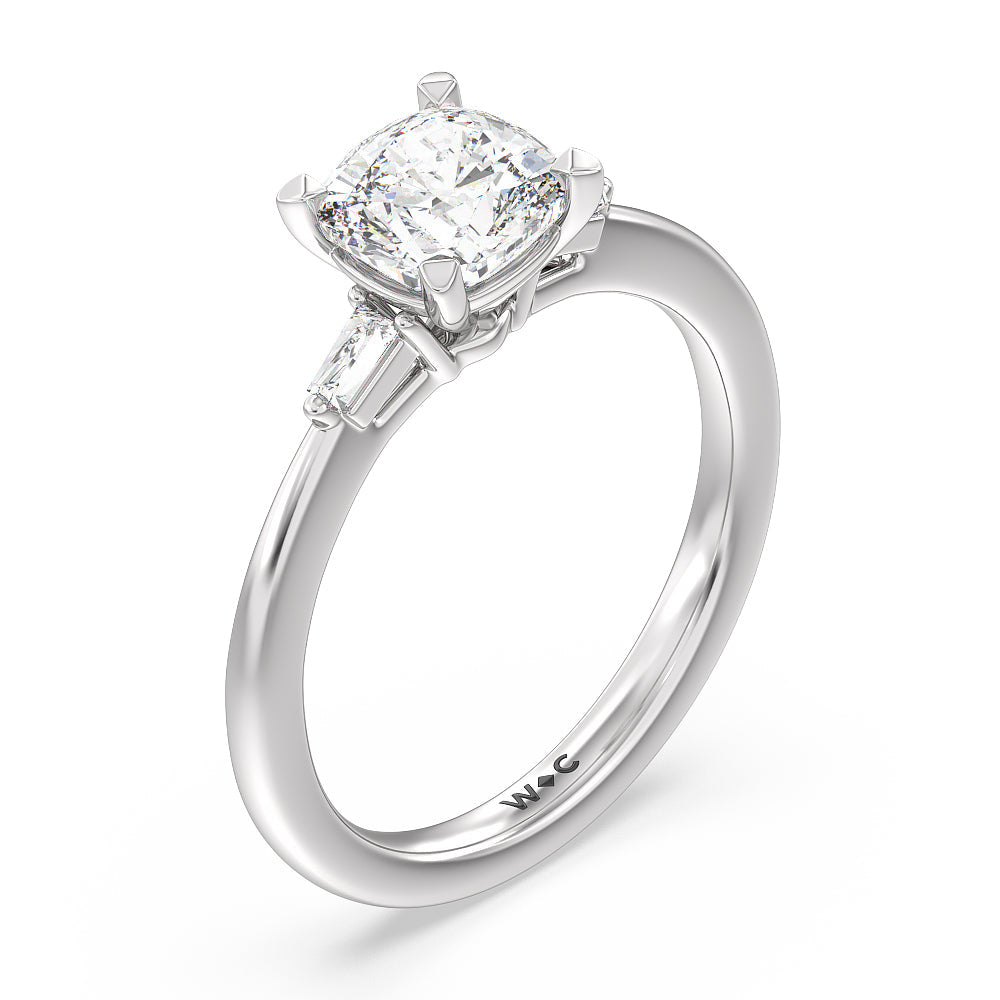 Cushion Cut Baguette Side Stone Engagement Ring with Lab Grown Diamond in 14KT Platinum view 3
