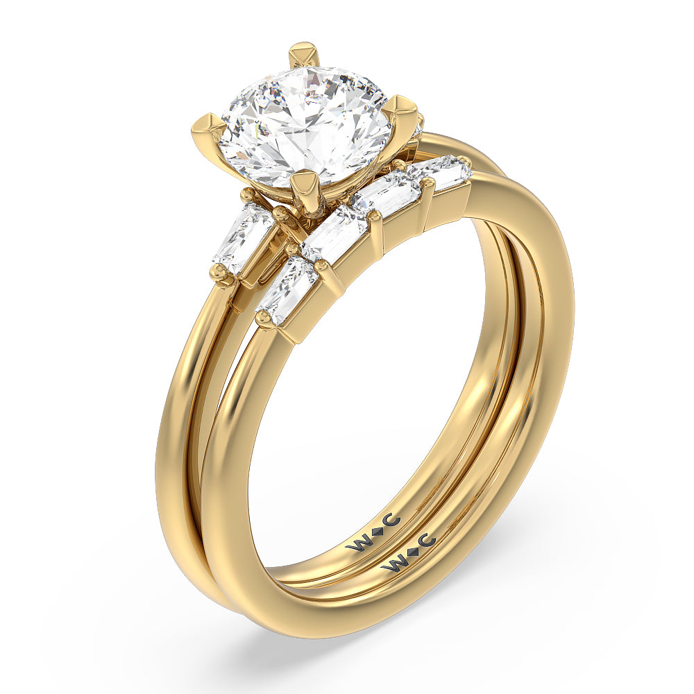 Cushion Cut Baguette Side Stone Engagement Ring with Lab Grown Diamond in 14KT Yellow Gold view 4
