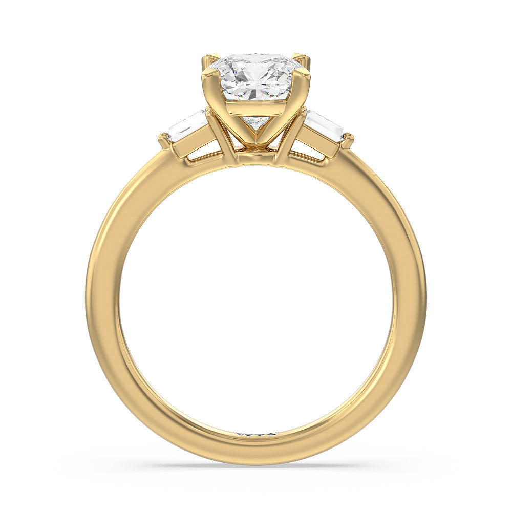 Cushion Cut Baguette Side Stone Engagement Ring with Lab Grown Diamond in 14KT Yellow Gold view 2
