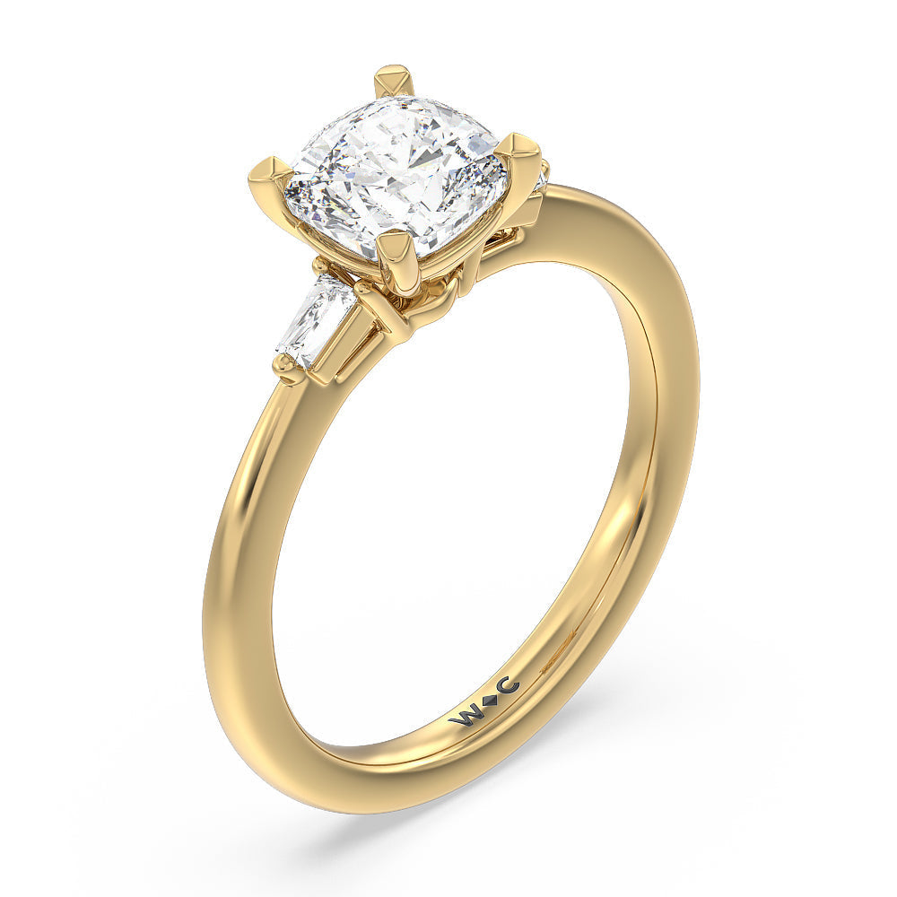 Cushion Cut Baguette Side Stone Engagement Ring with Lab Grown Diamond in 14KT Yellow Gold view 3
