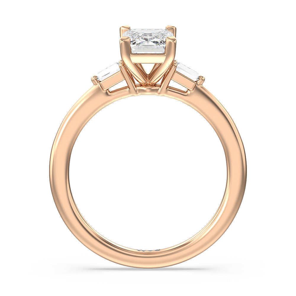 Emerald Cut Baguette Side Stone Engagement Ring with Lab Grown Diamond in 14KT Rose Gold view 2
