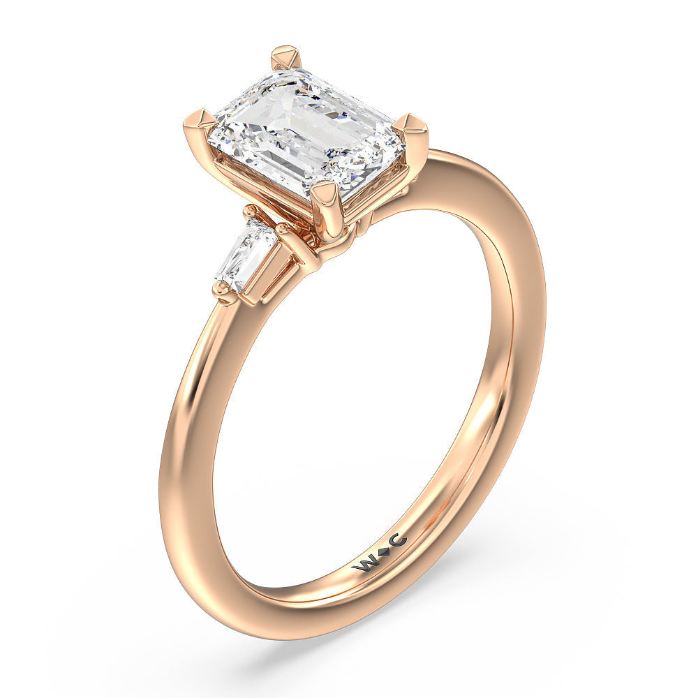 Emerald Cut Baguette Side Stone Engagement Ring with Lab Grown Diamond in 14KT Rose Gold view 3
