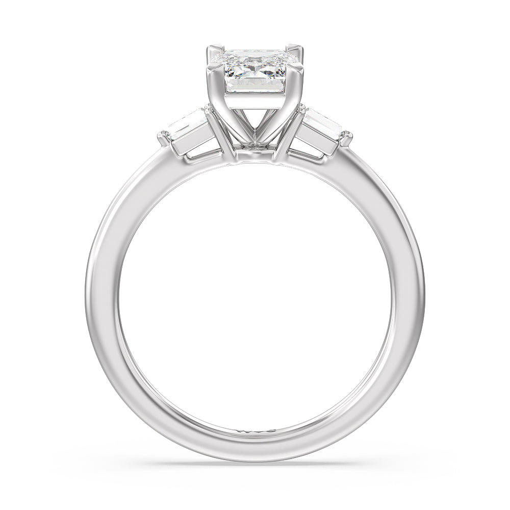 Emerald Cut Baguette Side Stone Engagement Ring with Lab Grown Diamond in 14KT Platinum view 2
