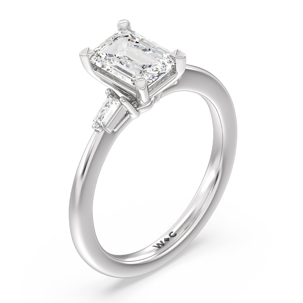 Emerald Cut Baguette Side Stone Engagement Ring with Lab Grown Diamond in 14KT Platinum view 3
