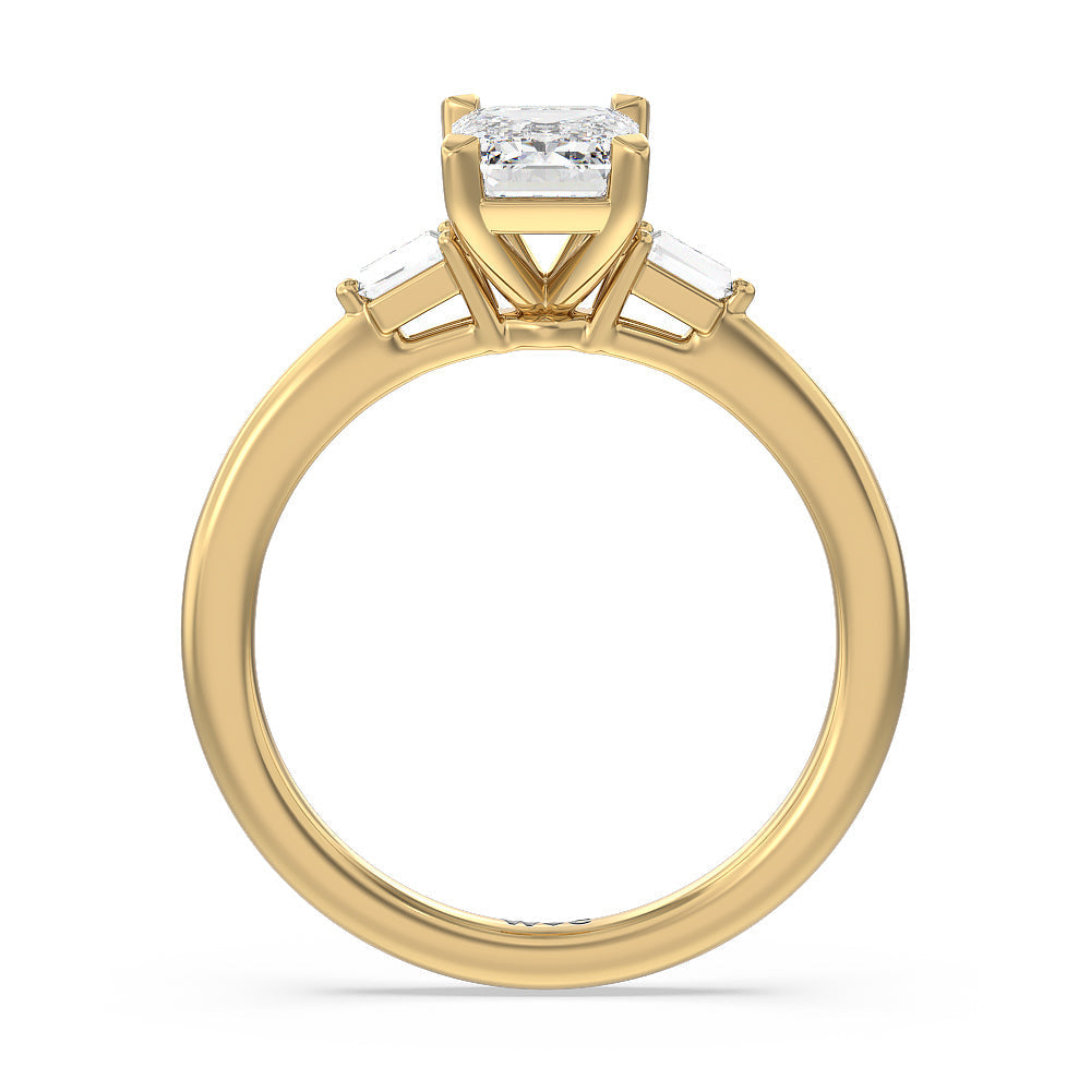 Emerald Cut Baguette Side Stone Engagement Ring with Lab Grown Diamond in 14KT Yellow Gold view 2
