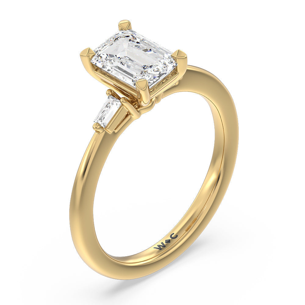 Emerald Cut Baguette Side Stone Engagement Ring with Lab Grown Diamond in 14KT Yellow Gold view 3
