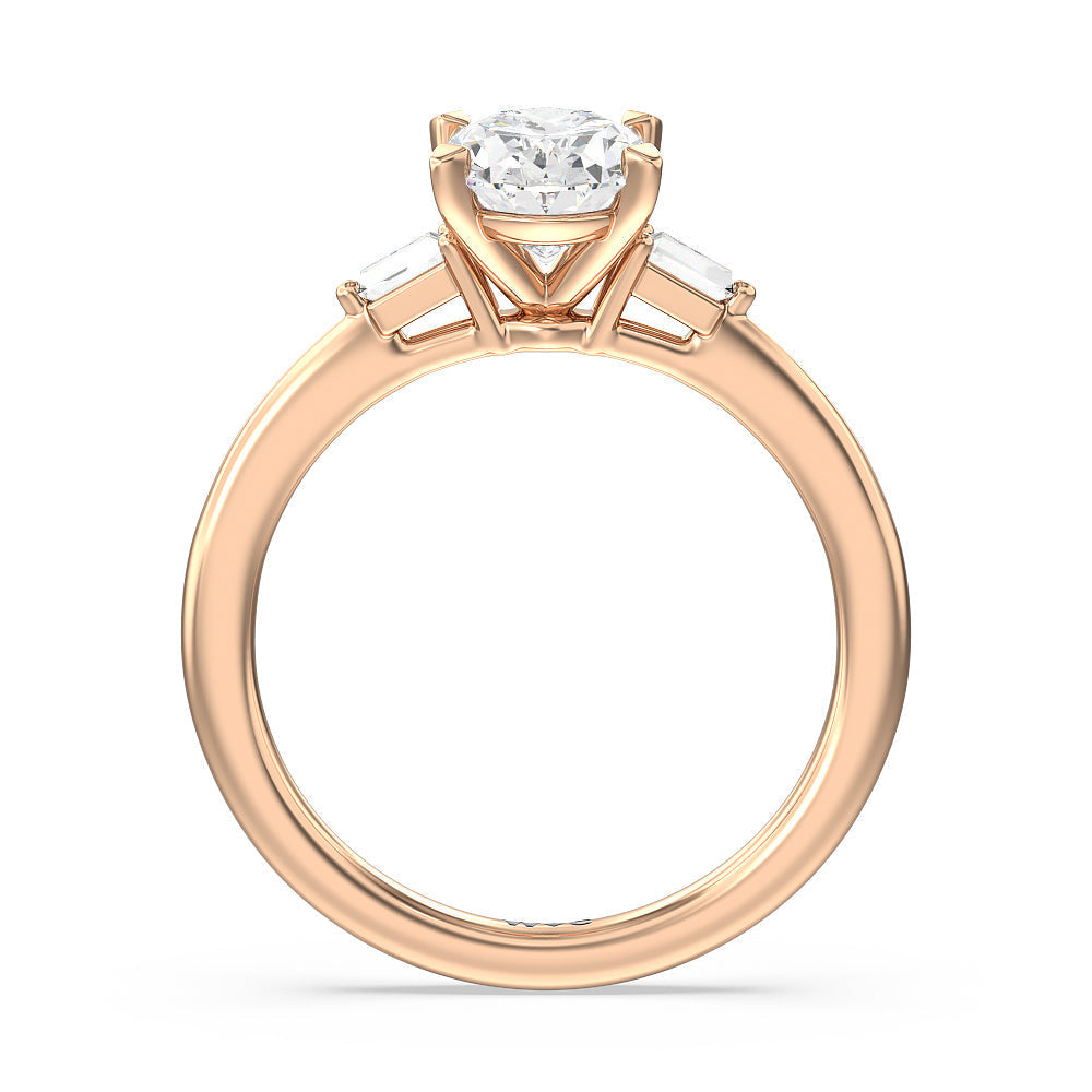 Oval Cut Baguette Side Stone Engagement Ring with Lab Grown Diamond in 14KT Rose Gold view 2
