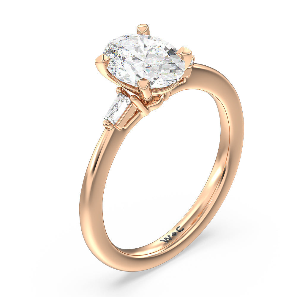 Oval Cut Baguette Side Stone Engagement Ring with Lab Grown Diamond in 14KT Rose Gold view 3
