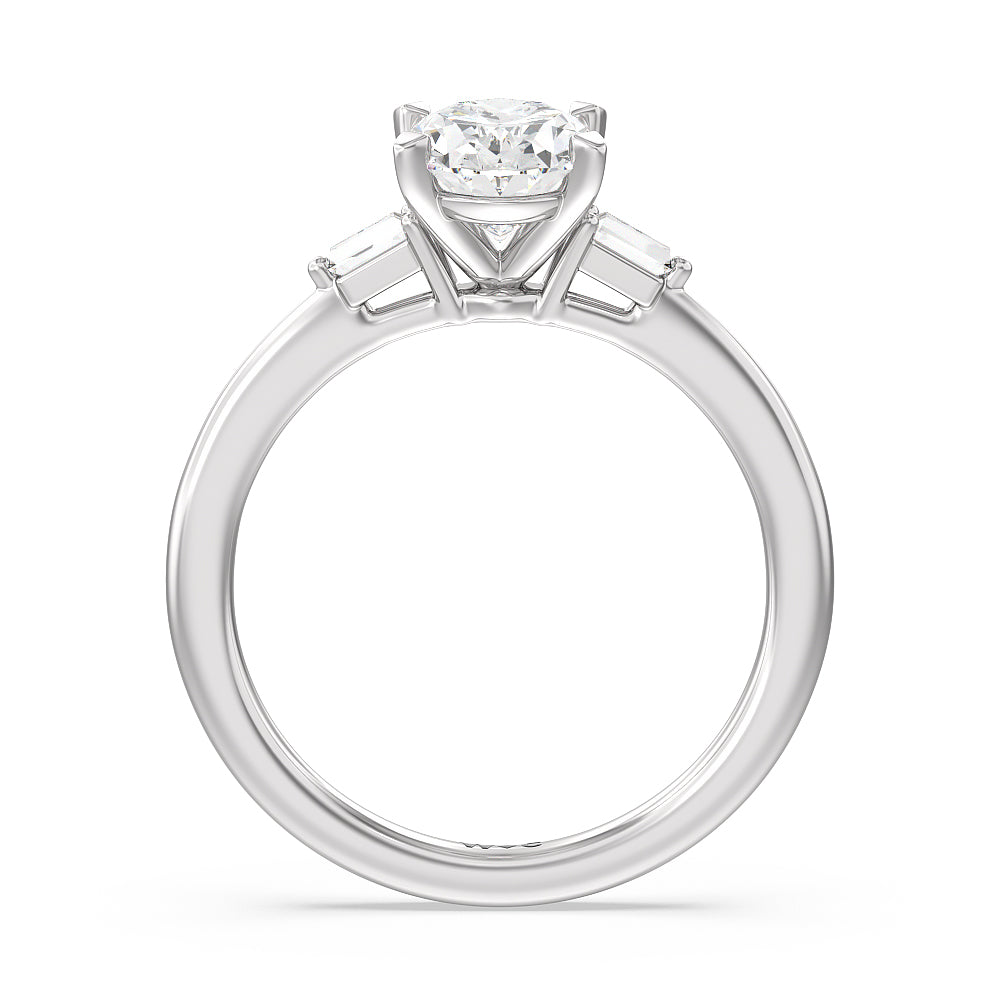 Oval Cut Baguette Side Stone Engagement Ring with Lab Grown Diamond in 14KT Platinum view 2
