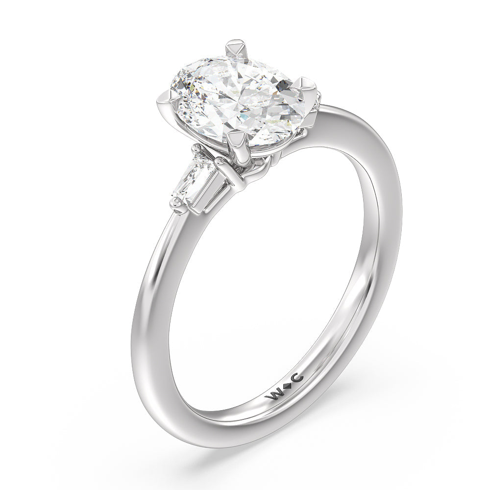 Oval Cut Baguette Side Stone Engagement Ring with Lab Grown Diamond in 14KT Platinum view 3
