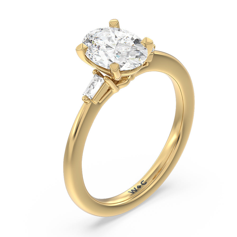 Oval Cut Baguette Side Stone Engagement Ring with Lab Grown Diamond in 14KT Yellow Gold view 3
