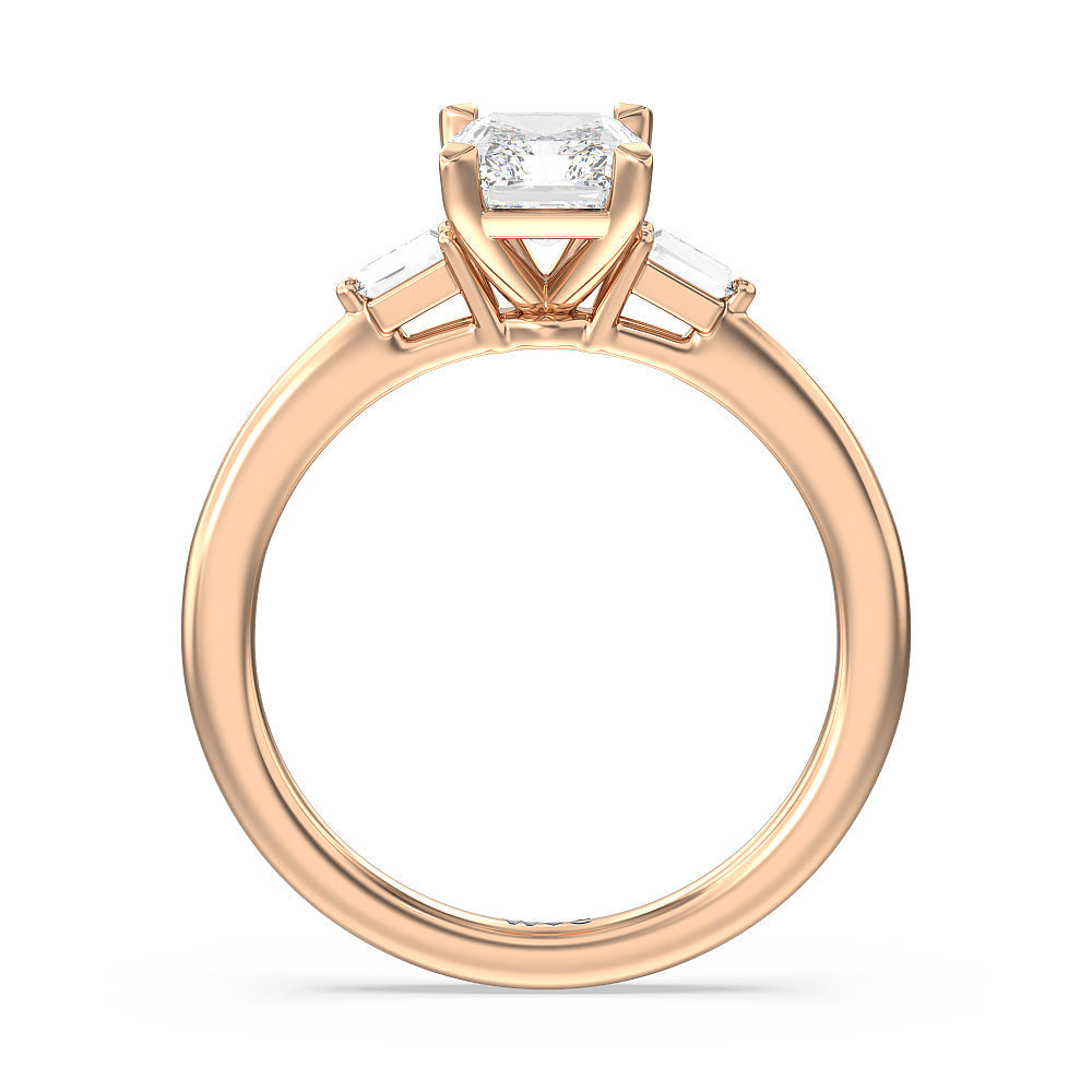 Radiant Cut Baguette Side Stone Engagement Ring with Lab Grown Diamond in 14KT Rose Gold view 2
