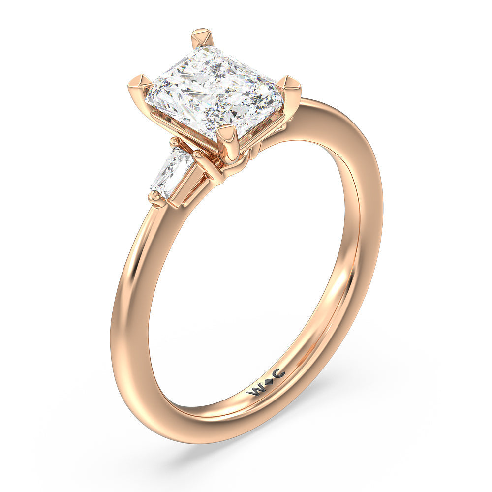 Radiant Cut Baguette Side Stone Engagement Ring with Lab Grown Diamond in 14KT Rose Gold view 3
