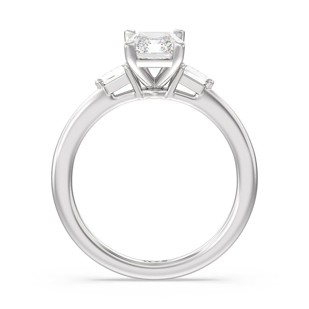 Radiant Cut Baguette Side Stone Engagement Ring with Lab Grown Diamond in 14KT Platinum view 2
