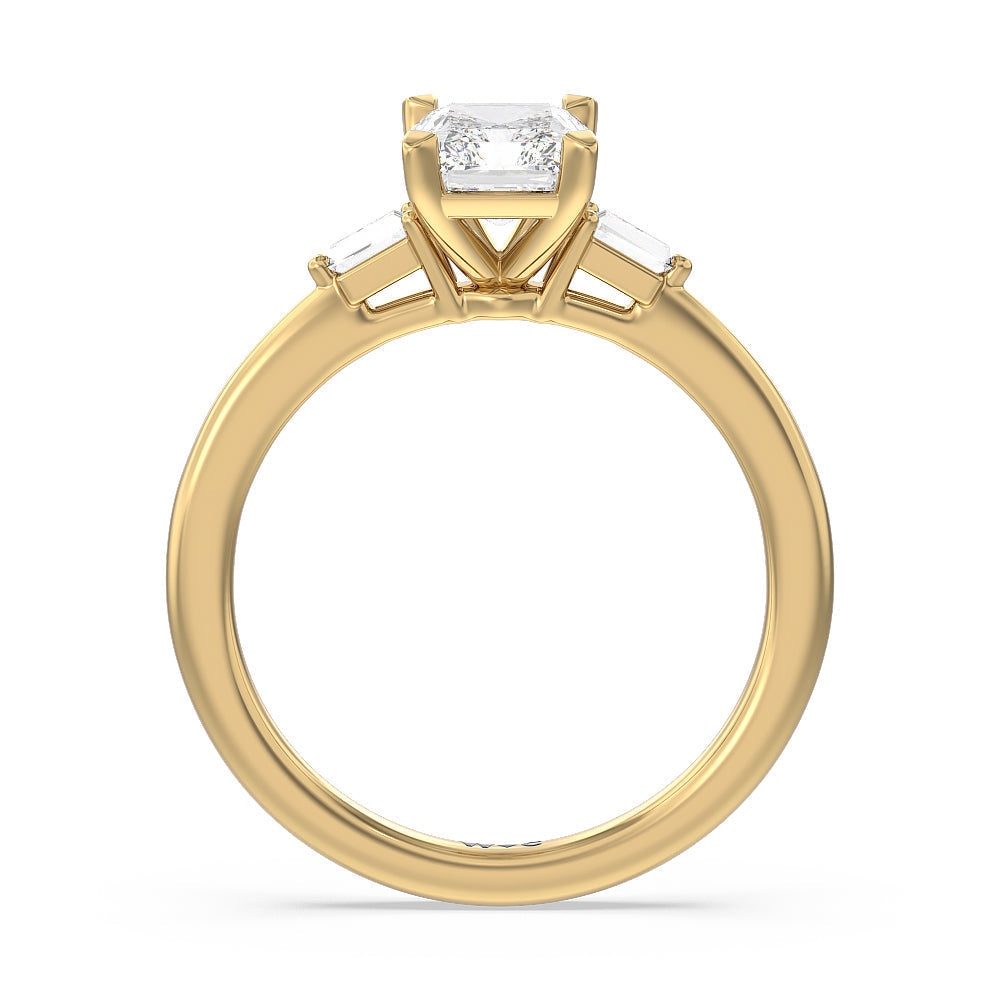Radiant Cut Baguette Side Stone Engagement Ring with Lab Grown Diamond in 14KT Yellow Gold view 2
