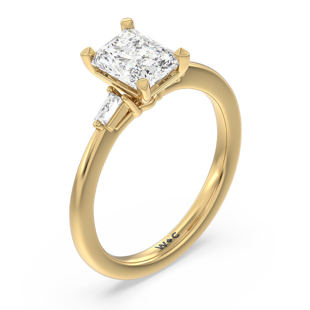 Radiant Cut Baguette Side Stone Engagement Ring with Lab Grown Diamond in 14KT Yellow Gold view 3
