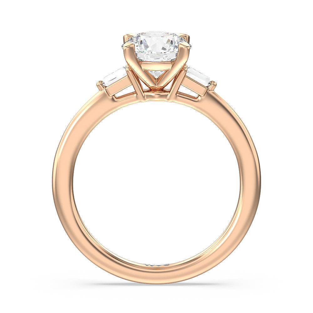 Round Cut Baguette Side Stone Engagement Ring with Lab Grown Diamond in 14KT Rose Gold view 2

