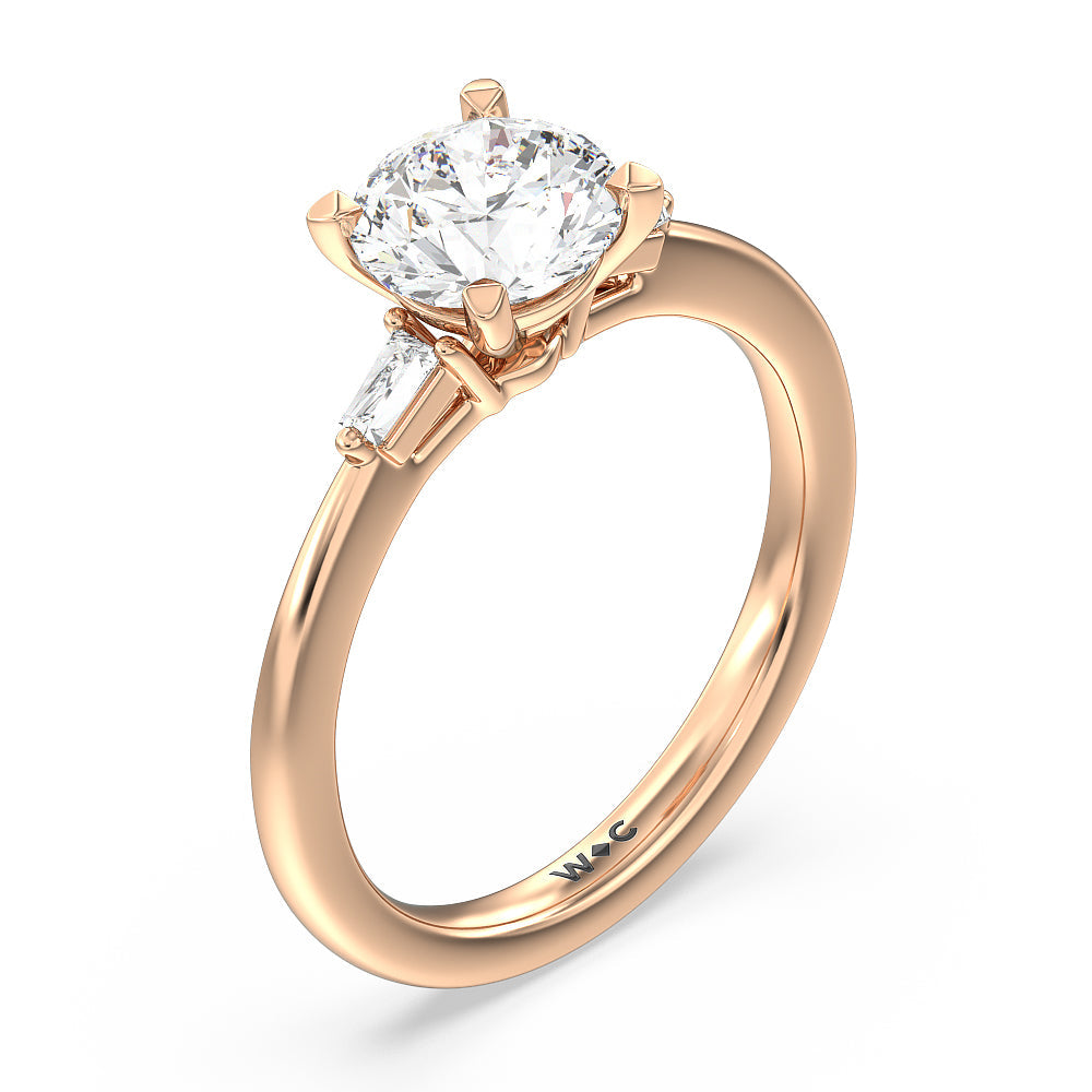 Round Cut Baguette Side Stone Engagement Ring with Lab Grown Diamond in 14KT Rose Gold view 3
