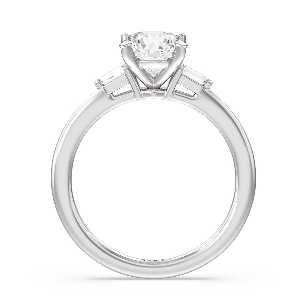 Round Cut Baguette Side Stone Engagement Ring with Lab Grown Diamond in 14KT Platinum view 2
