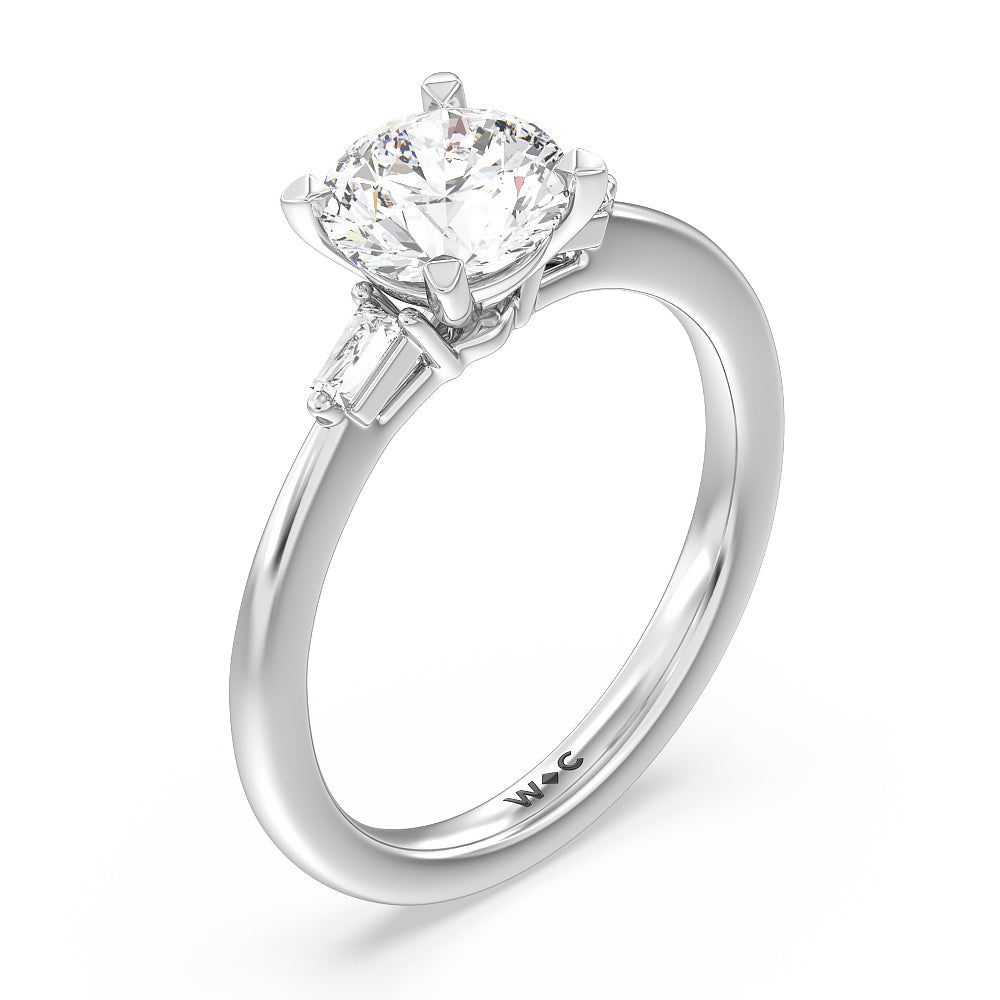 Round Cut Baguette Side Stone Engagement Ring with Lab Grown Diamond in 14KT Platinum view 3
