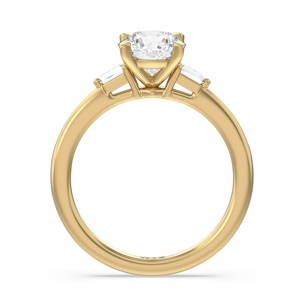 Round Cut Baguette Side Stone Engagement Ring with Lab Grown Diamond in 14KT Yellow Gold view 2
