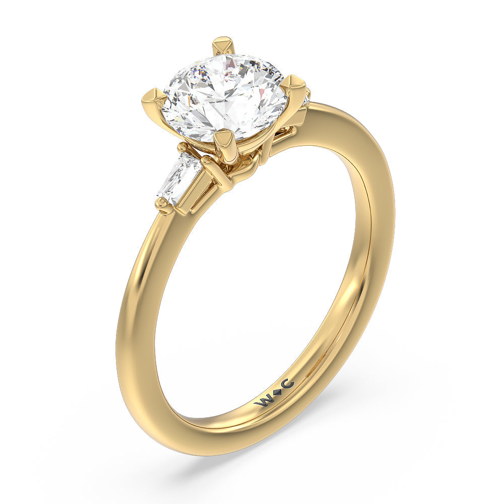 Round Cut Baguette Side Stone Engagement Ring with Lab Grown Diamond in 14KT Yellow Gold view 3
