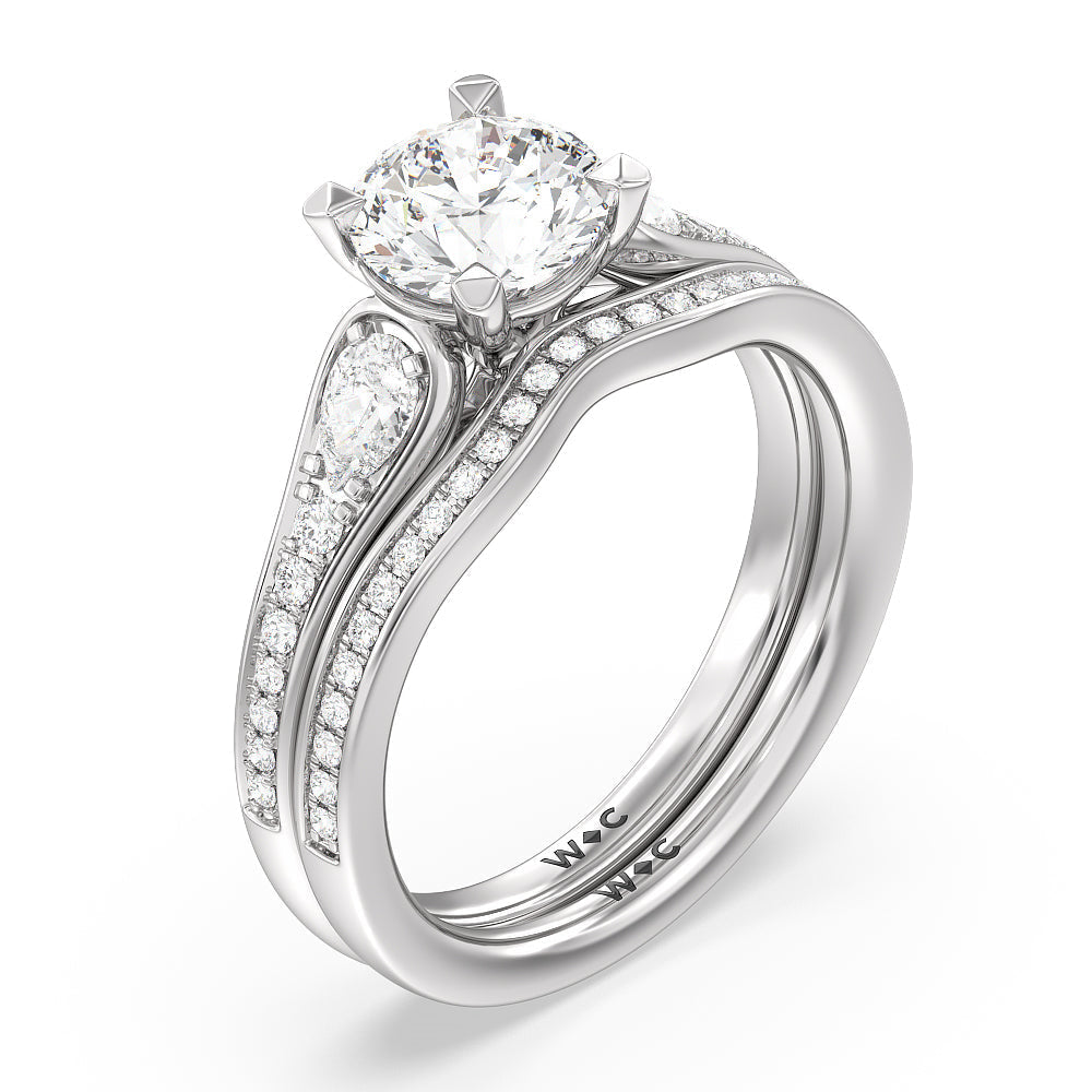 Three-Stone Pave Diamond Engagement Ring with Emerald Cut Diamond in 14KT Platinum view 4
