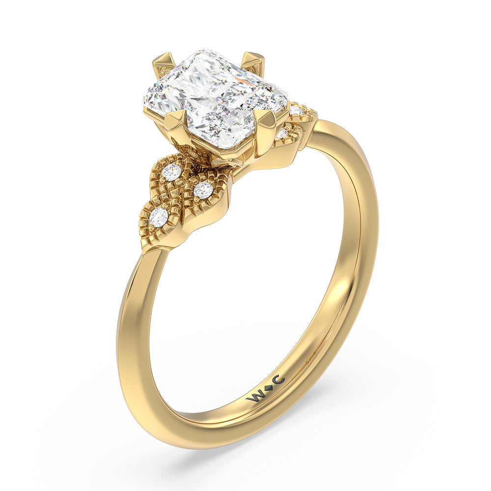 Vintage Knife Edge Side Stone Kite Set Engagement Ring with Radiant Cut Diamond in 14KT Yellow Gold view 3
