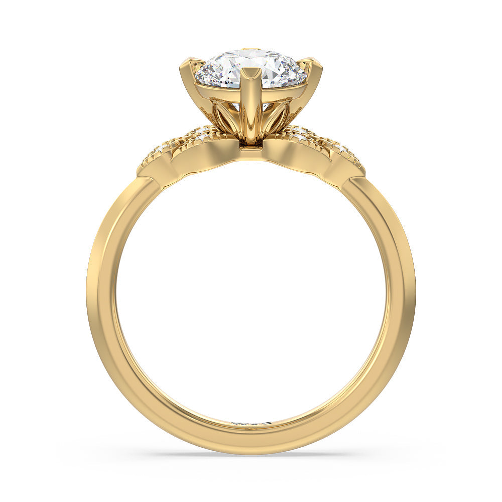 Vintage Knife Edge Side Stone Kite Set Engagement Ring with Round Cut Diamond in 14KT Yellow Gold view 2
