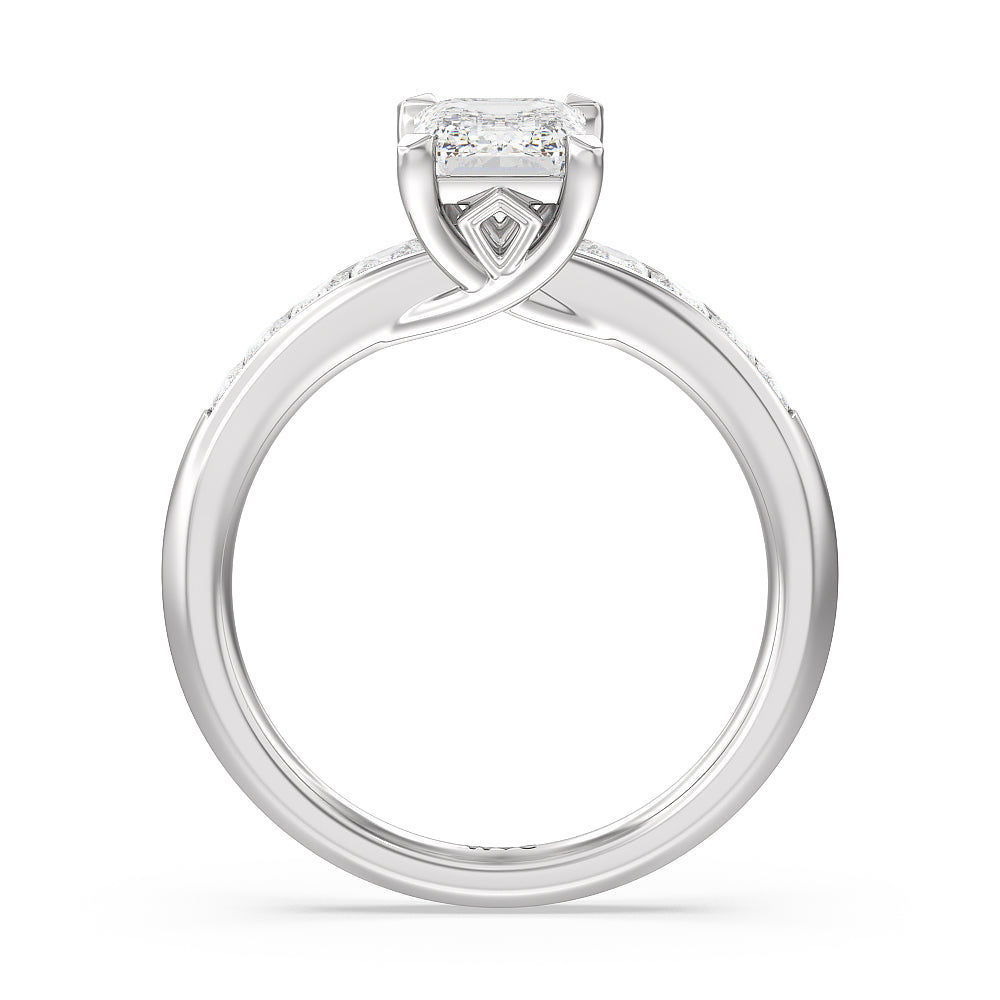 Classic Channel Set Princess Kite Basket Engagement Ring with Emerald Cut Diamond in 14KT Platinum view 2
