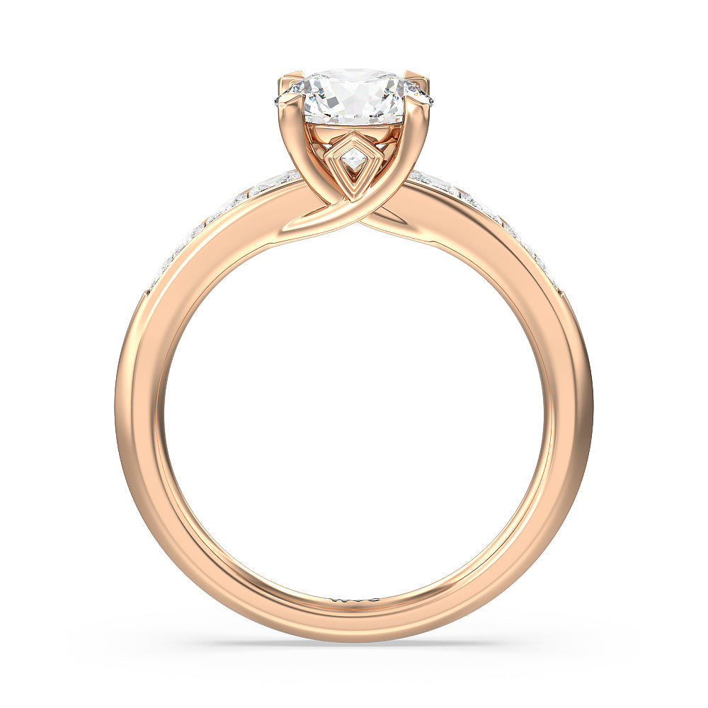 Classic Channel Set Princess Kite Basket Engagement Ring with Round Cut Diamond in 14KT Rose Gold view 2
