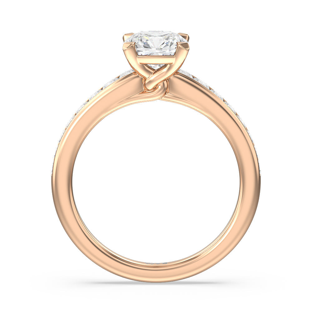 Classy Knot Basket Channel Set Princess Engagement Ring with Cushion Cut Diamond in 14KT Rose Gold view 2
