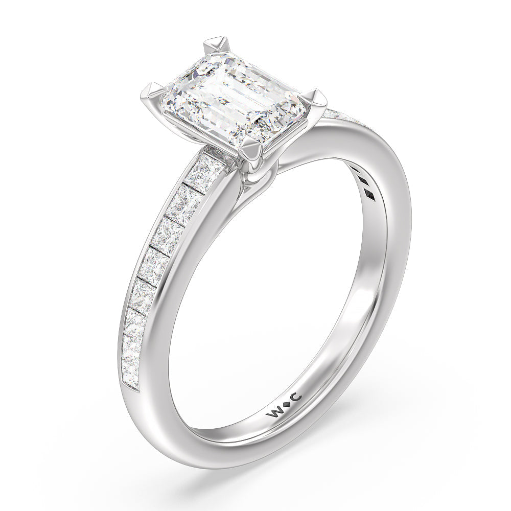 Classy Knot Basket Channel Set Princess Engagement Ring with Emerald Cut Diamond in 14KT Platinum view 3
