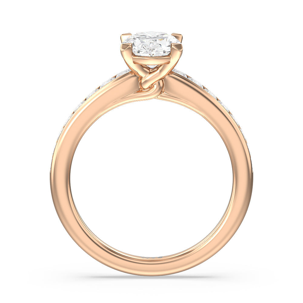Classy Knot Basket Channel Set Princess Engagement Ring with Oval Cut Diamond in 14KT Rose Gold view 2
